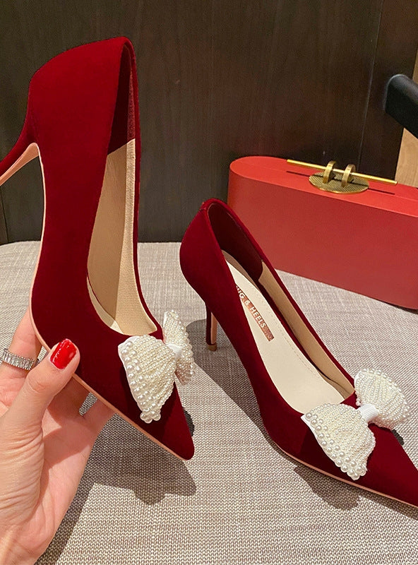 Wedding Wears Bow Red High Heels