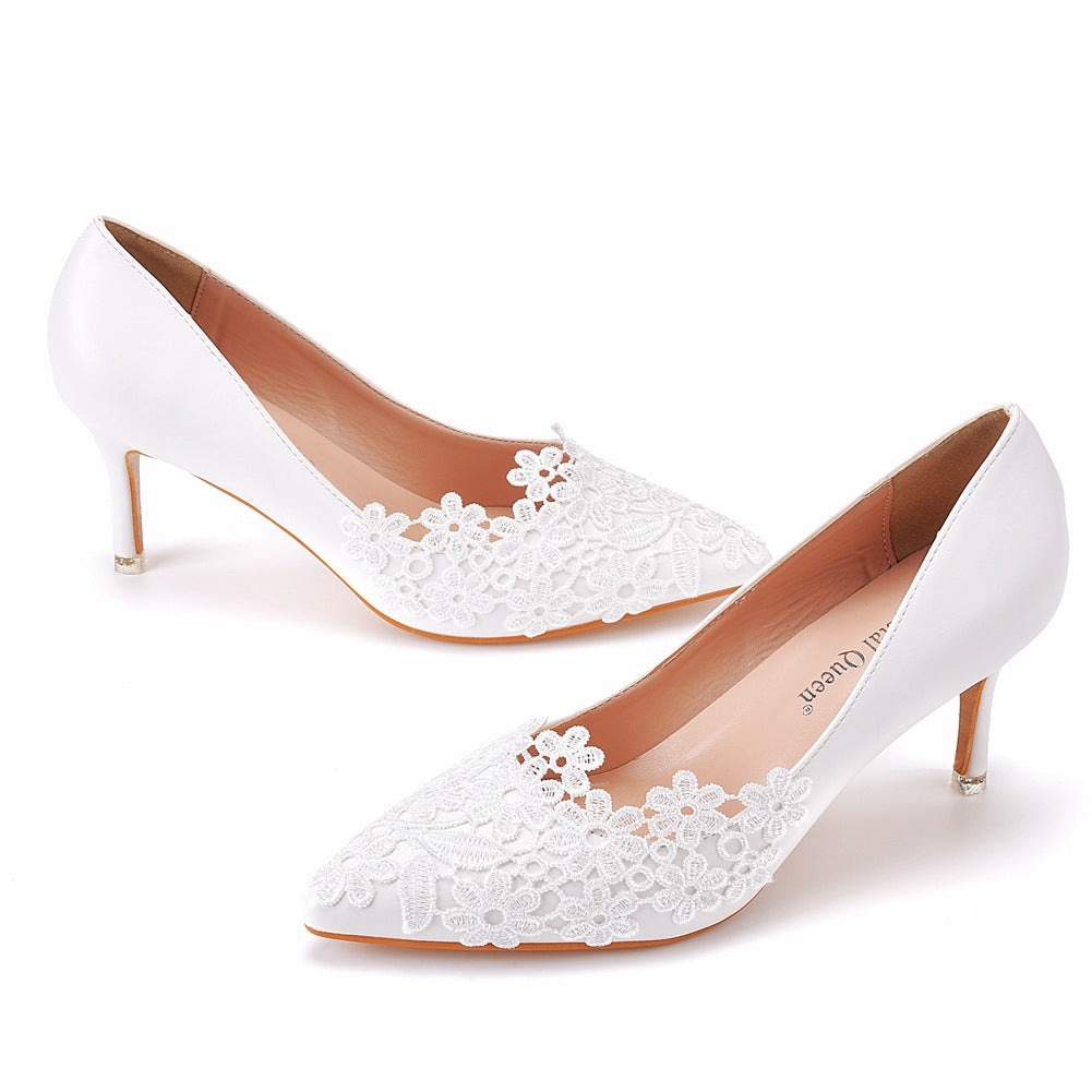 Pointed Lace Stiletto Heels Wedding Shoes