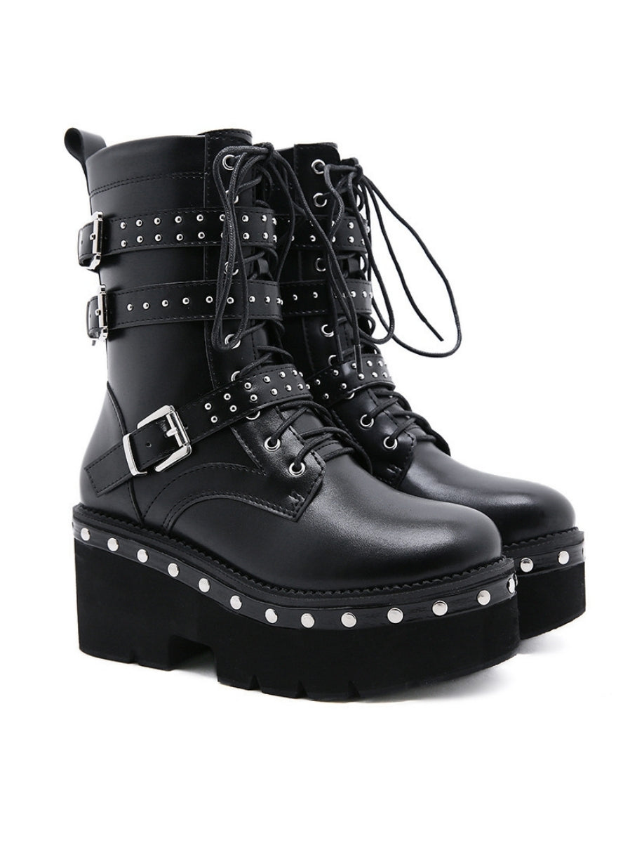 Metal Rivet Platform Martin Boots