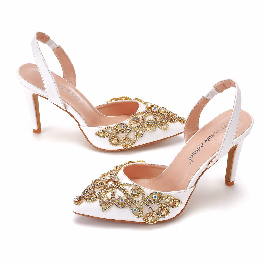 Pointed Gold Rhinestone High Heels Sandals