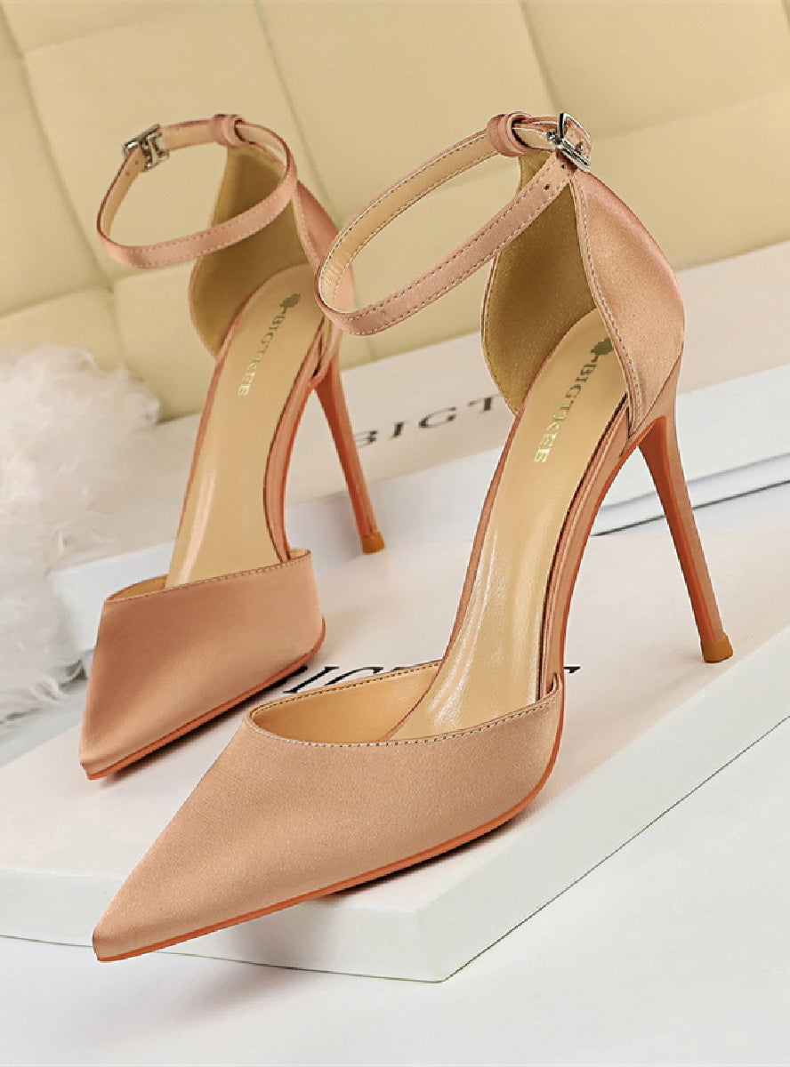 Satin Shallow Pointed Hollow Sandals