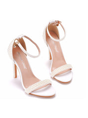 Thin Buckle Crystal Pearls Heel Sandals