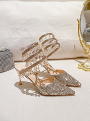 Gold and Silver Crystal Lmp High-heeled Stiletto Sandals