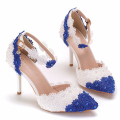 Color Matching Blue White Lace Flower Sandals