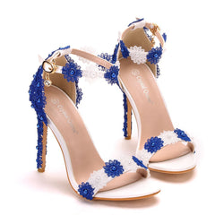 White Lace Beaded Fishmouth Sandals