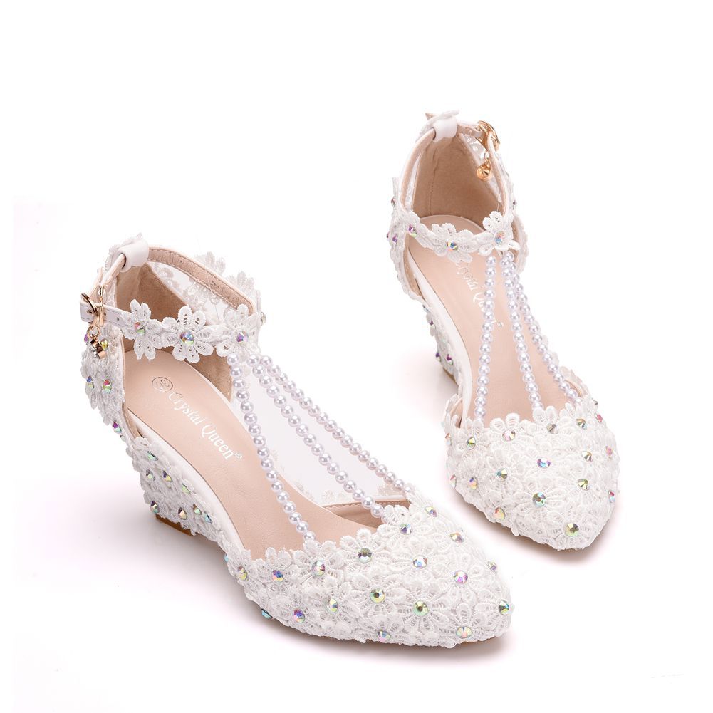 Rhinestone Wedge Lace High Heels Sandals