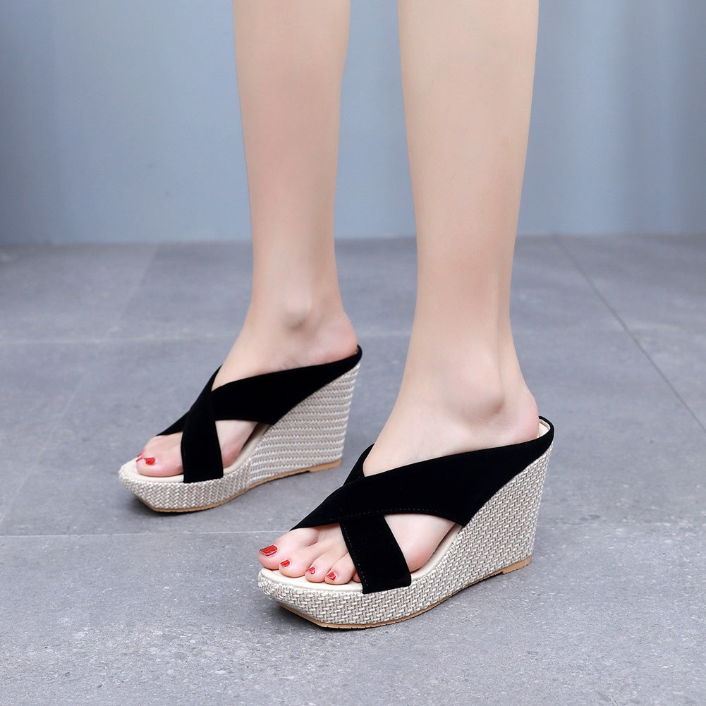 9 cm Wedge-shaped Fishmouth Thick-soled Slippers