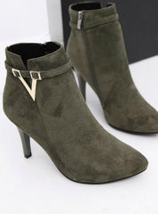 Pointed Toe Faux Leather Zipper Ankle Boots