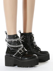 Thick Sponge Cake Metal Chain Women's Boots