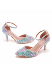 Rhinestones Thin Heels and Pointed Wedding Shoes