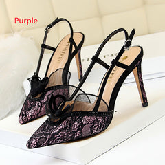 High Heel Rhinestone Lace Hollow Sandals