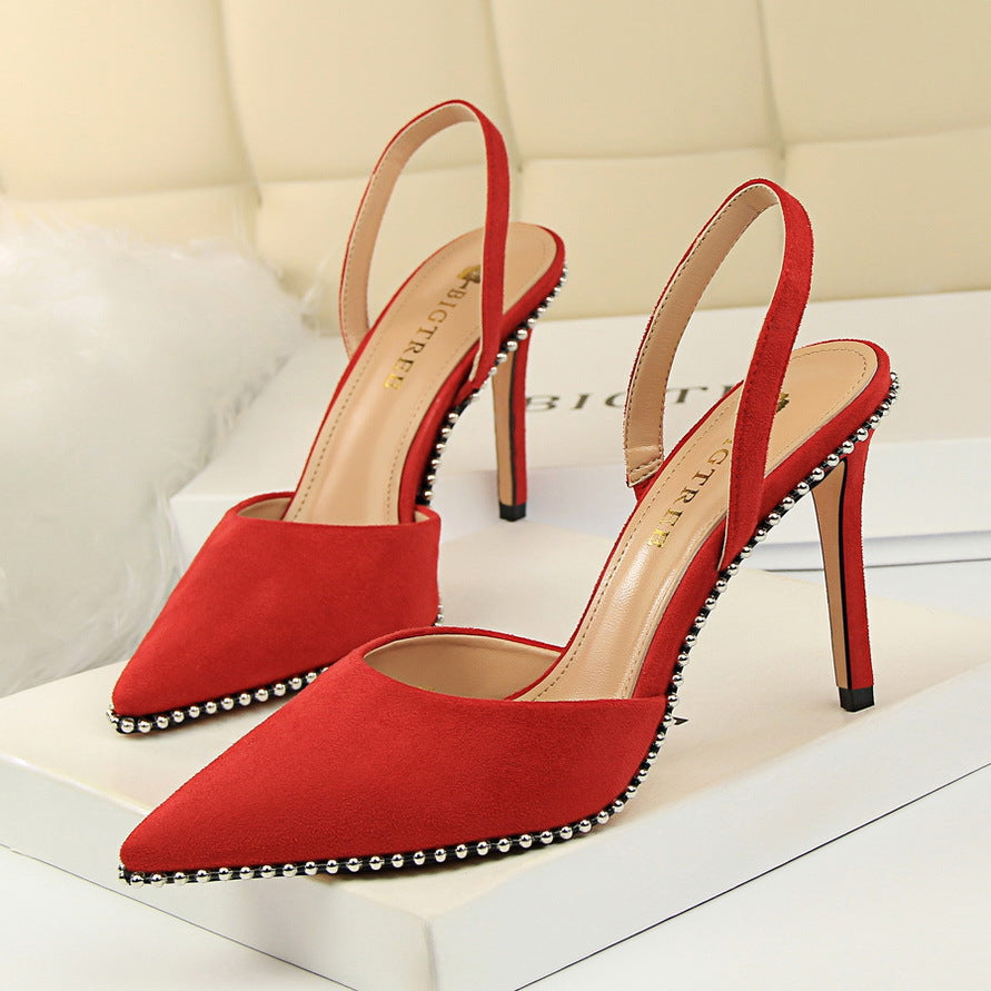 Suede Shallow Rivet Pointed Women Sandals