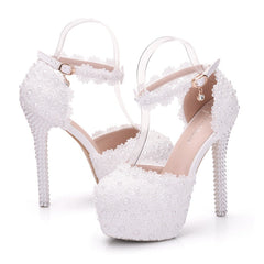 14CM White Lace Stiletto Heels Wedding Shoes