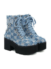 Denim Blue Buckle Side Zipper Boots