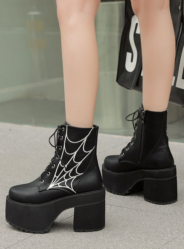 Women's Thick-heeled Thick-soled Cobweb Martin Boots