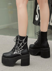 Women's Thick-heeled Thick-soled Cobweb Martin Boots