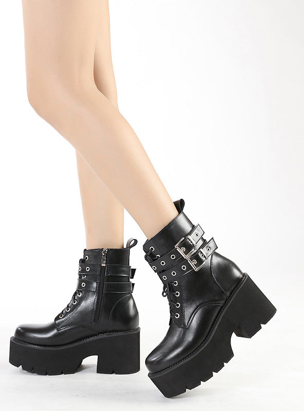 Metal Belt Buckle Thick Heel Waterproof Platform Martin Boots