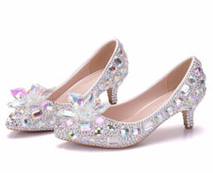 Colored Diamond Crystal Flower Stiletto Heels Shoes