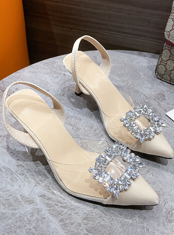 Metal Rhinestone Pointed High Heels Sandals