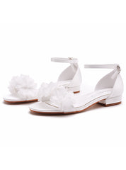 2 cm Satin Bridal White Flower Sandals