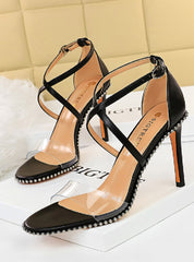 Metal Rivet Transparent Cross Strap Sandals