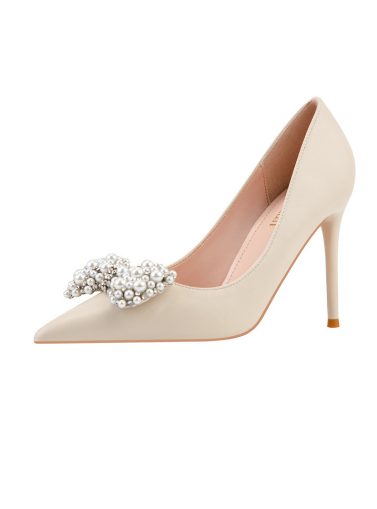 Pearl Bow Thin High Heels Shoes