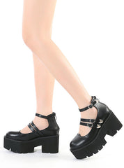 Thick Heel Pump Bottom Buckle Shoes