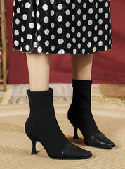 Splicing Square Head Elastic Socks High Heels Booties