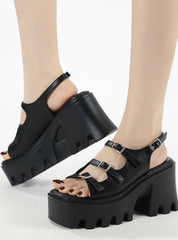 Hollow Sponge Cake Thick Heels Sandals