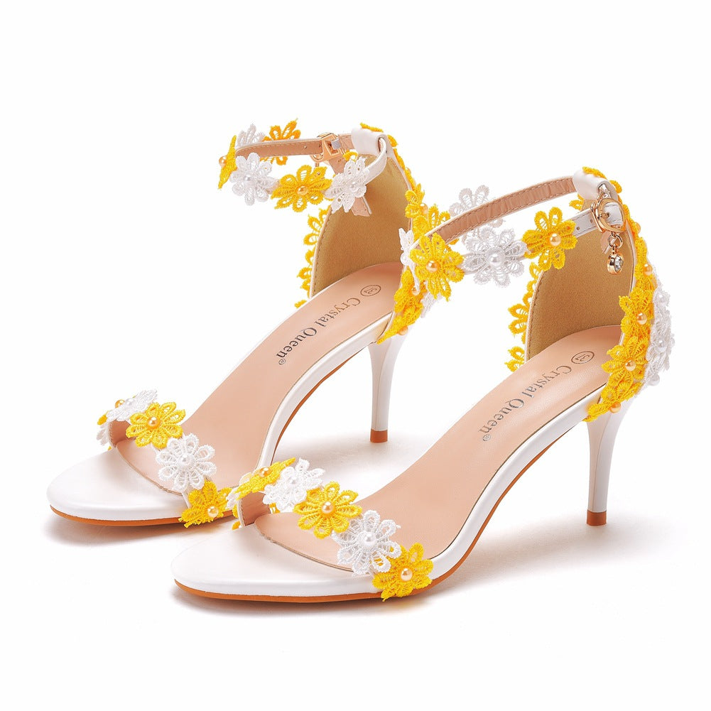 Women Beaded Stiletto Heels Sandals