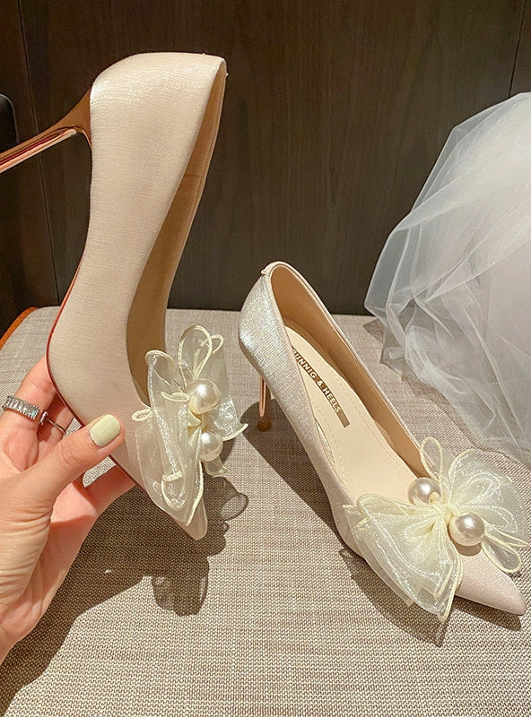 Lace Flower Leisure Pointed High Heels