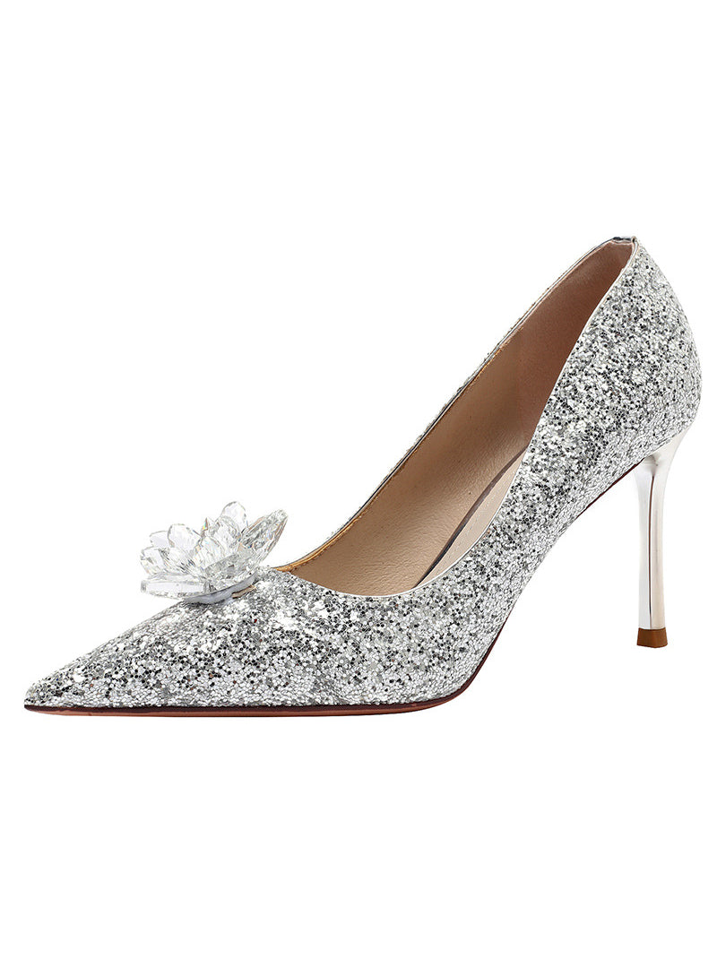 Thin-heeled Pointed Crystal High Heels