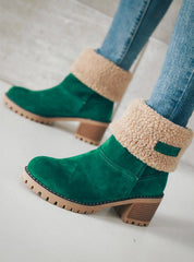 Snow Boots Fashion Square High Heels Ankle Boots