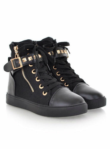 Zipper Wedge High Help Solid Color Sneakers