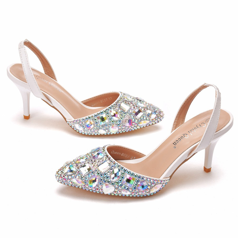 Colored Rhinestone Stiletto Heels Sandals