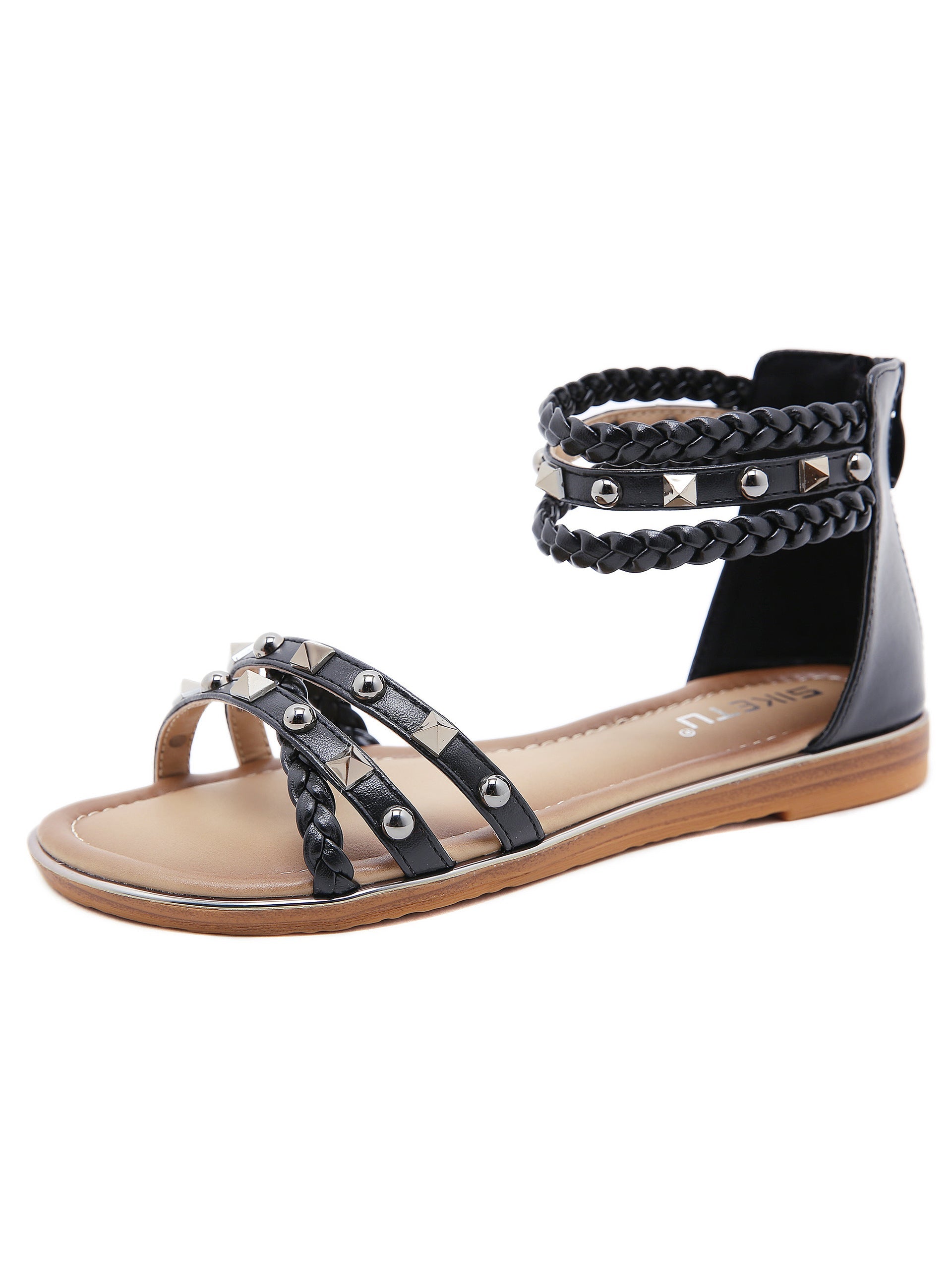 Rivet Woven Large Flat-bottomed Retro Sandals