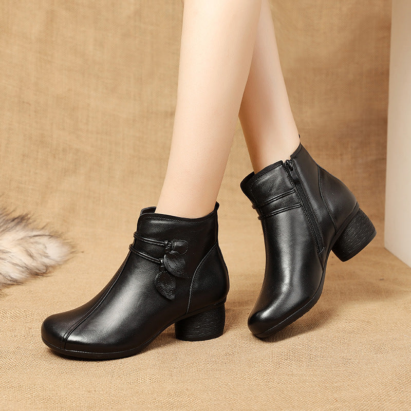 Women's Short  Leather Retro Martin Thick Boots