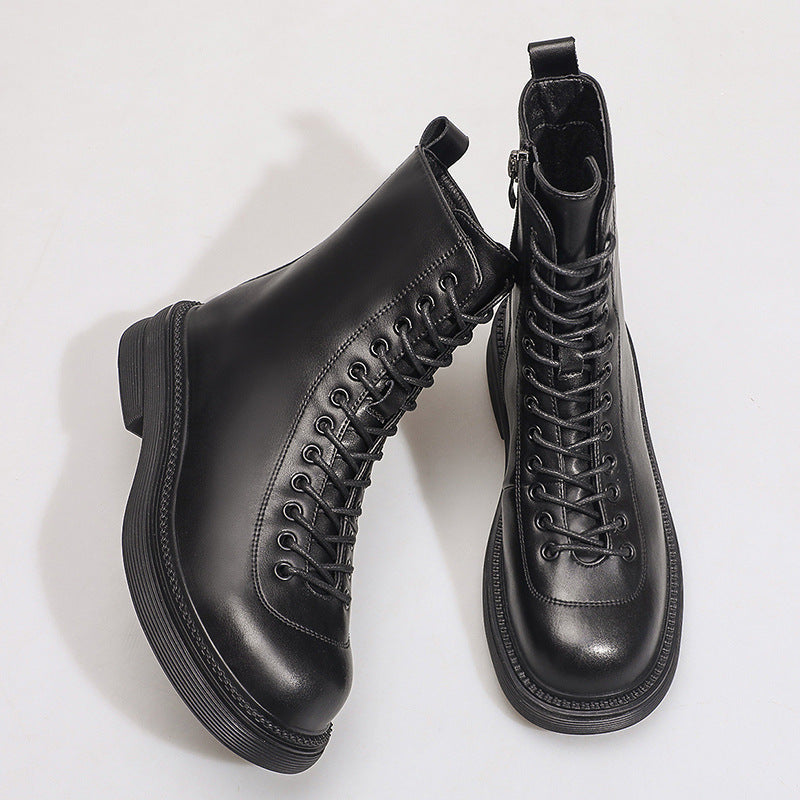 Thick-soled British Style White Skinny Boots