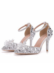 9 cm Pointed Rhinestone High-heeled Sandals