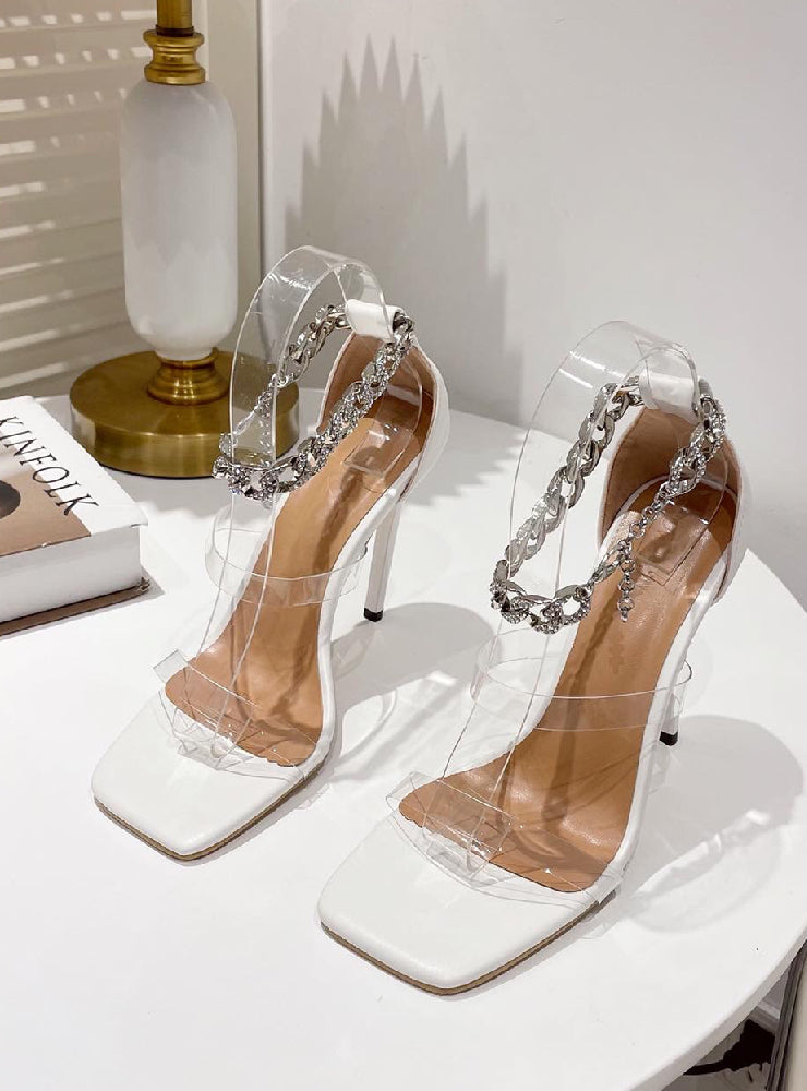 Transparent Rhinestone Buckle Thin High Heel Sandals