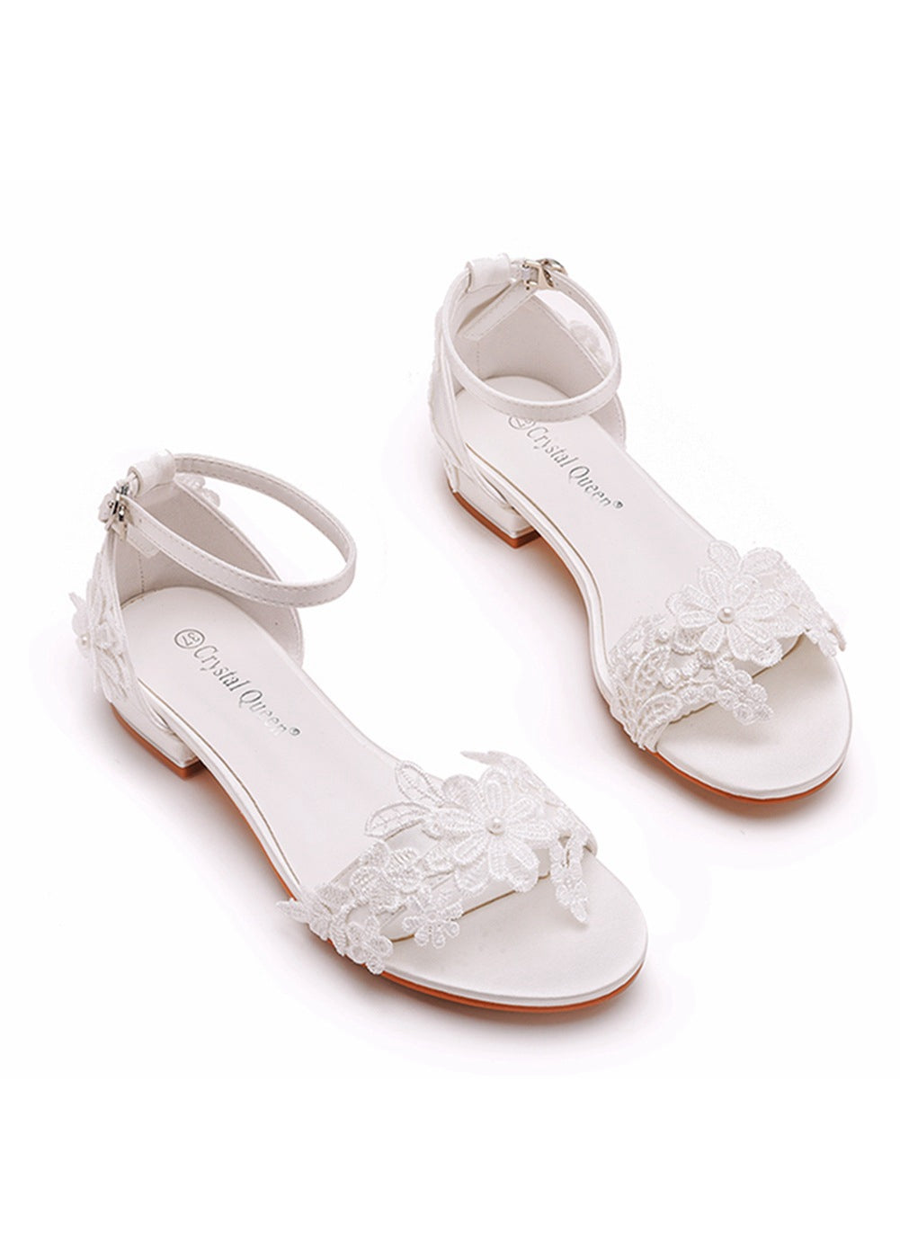 2 cm Square Bridal White Lace Flower Sandals