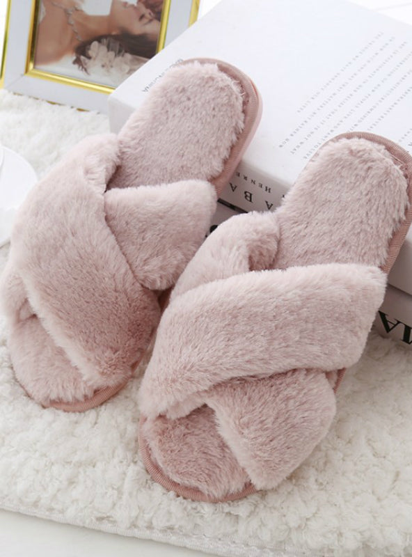 Women Home Slippers With Faux Fur