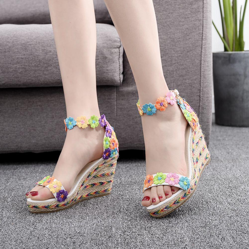 Colored Lace Wedges Heel Sandals