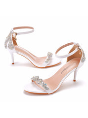 White Color Diamond Shallow Heel Sandals