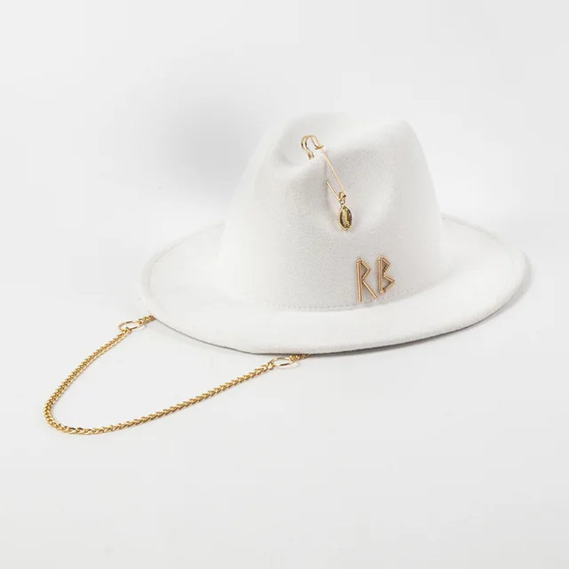 Fedora Hat with Metal Chain Strap