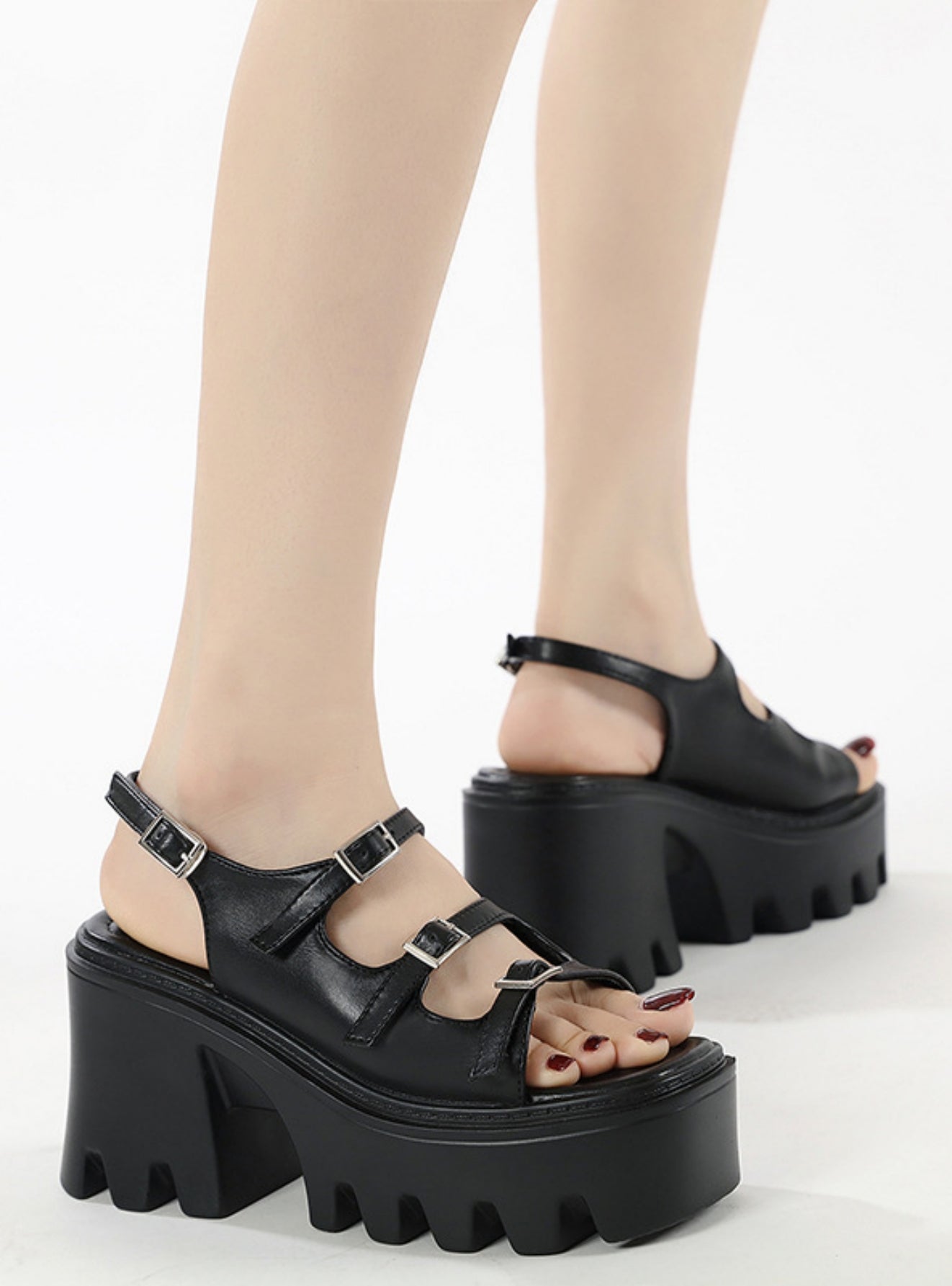 Hollow Sponge Cake Thick Heels Sandals