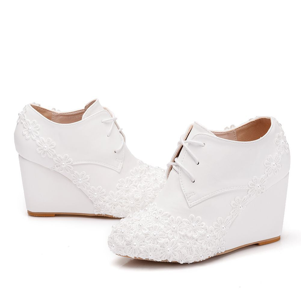 White Heeled Lace-up Heeled Boots