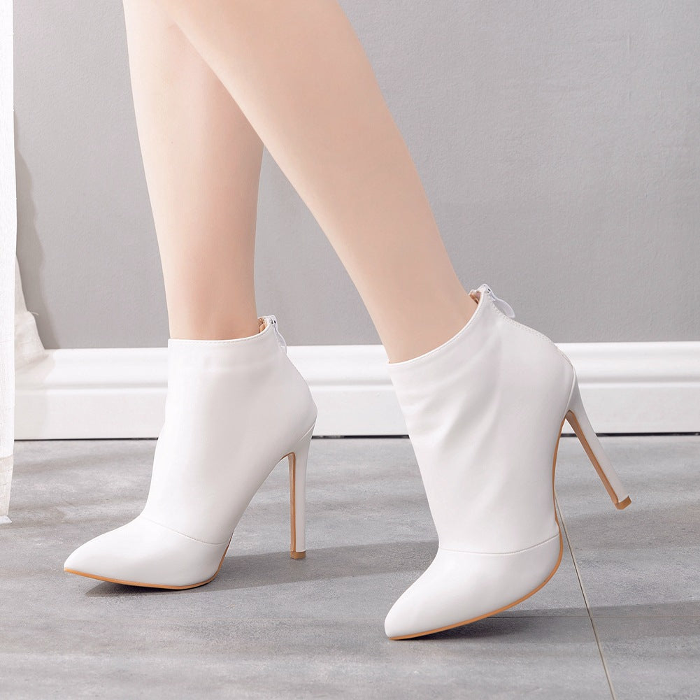 Women White High Heels Boots