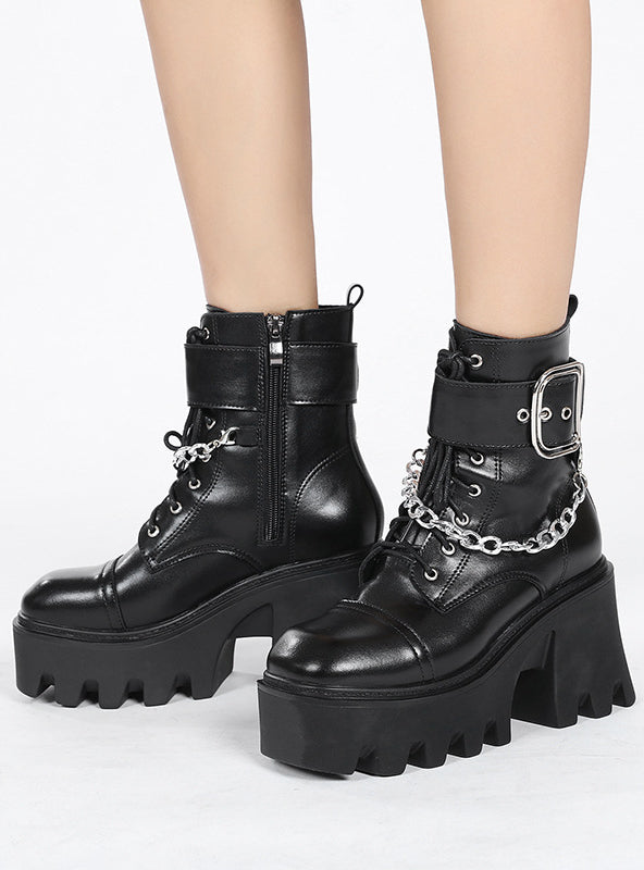 Side Zipper Metal Chain Martin Boots