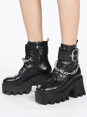 Side Zipper Metal Chain Martin Boots